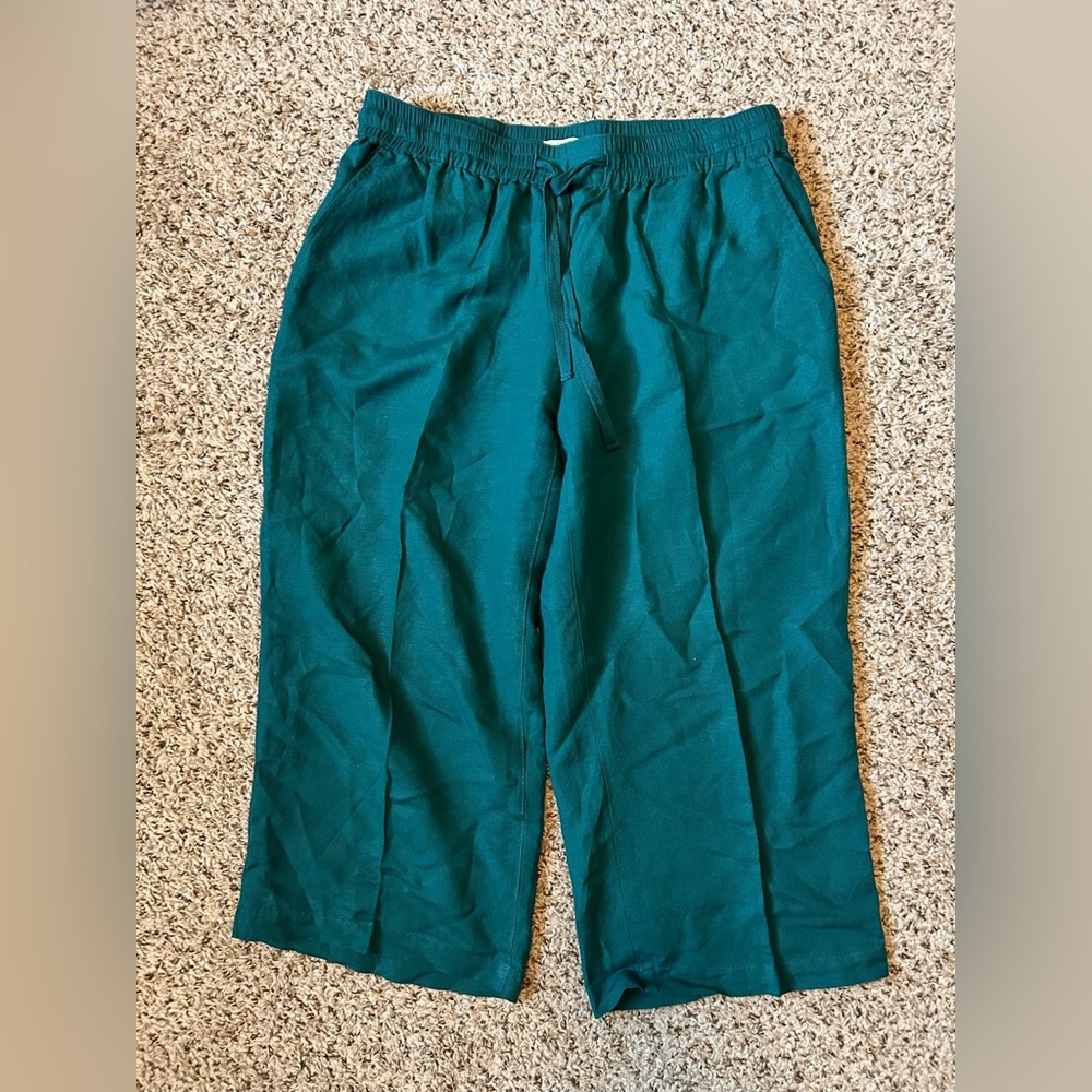 Coldwater Creek Teal Linen Blend Capri Pants - Drawstring - Size 10/12